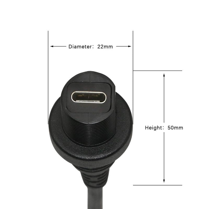 CERRXIAN USB Type C 2.0 Car Mount Dash Flush Waterproof Extension Cable for Car, Boat, Motorcycle, Truck Dashboard (USB-C) (1m) 1m