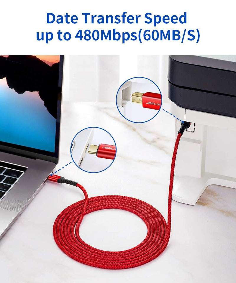 USB C Printer Cable 10FT, JSAUX USB B 2.0 to USB Type C Male Printer Scanner Cord Compatible with MIDI, MacBook Pro, Epson, HP, Canon, Lexmark, Brother, Xerox, Samsung Printers-Red red