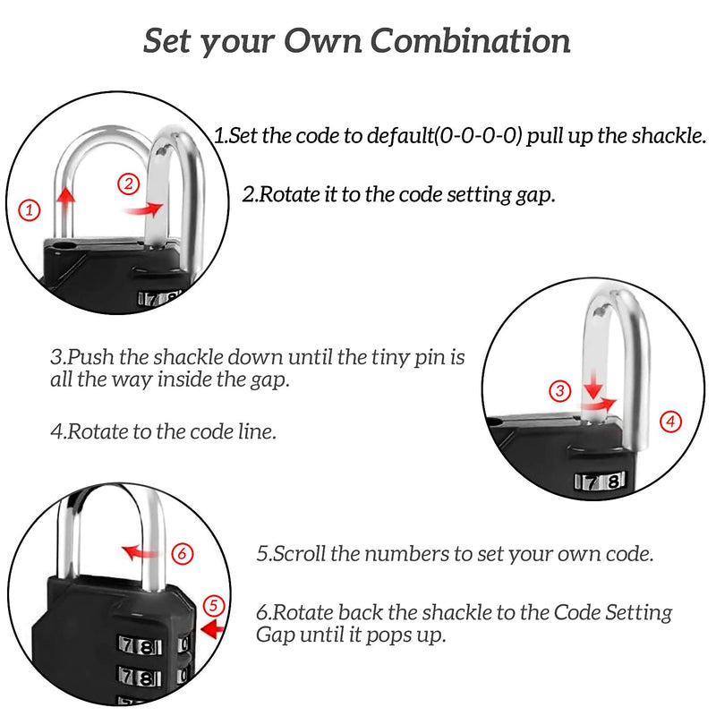 4 Digit Combination Lock,Outdoor Padlock for School Gym Sports Locker,Fence,Toolbox,Gate,Suitcase,Hasp Storage(Black) SISAV 1 Black