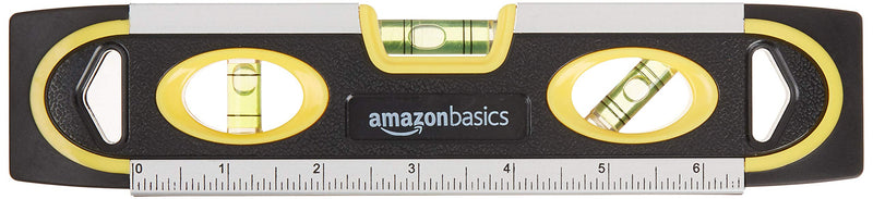 Amazon Basics Magnetic Torpedo Spirit Level and Ruler Spirit Level Plumb/Spirit Level/180-90-45 Degree Bubbles, 9" Yellow