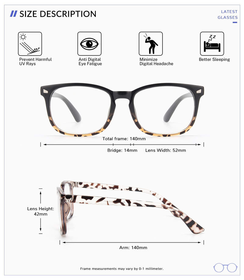 Gaoye 4-Pack Blue Light Glasses, Anti UV Ray/Glare Lens Fashion Fake Frames Computer Gaming Glasses for Women Men A2 Matte Black+leopard+transparent+black Tortoise clear