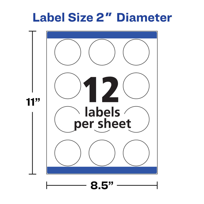 Avery Printable Round Labels with Sure Feed, 2" Diameter, Matte White, 300 Customizable Labels (22877)