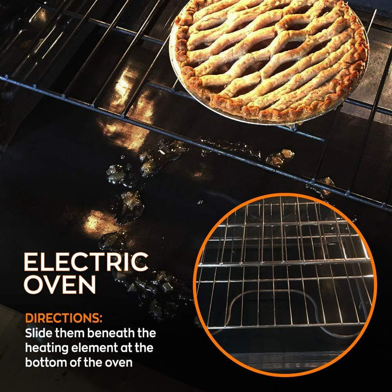 2 Pack Large Thick Heavy Duty Non Stick Teflon Oven Liners Mat, 17"x 25" BPA and PFOA Free, for bottom of Electric Oven Gas Oven Microwave Charcoal or Gas Grills