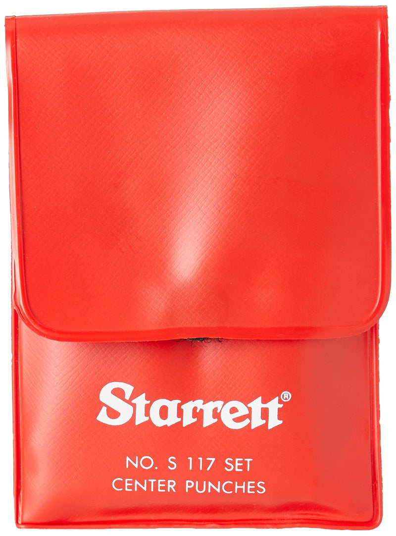 Starrett S117PC Center Punch Set, Set of 5 - 1/16", 5/64", 3/32", 1/8", 5/32" Diameters, Hardened Tempered Steel Metal, Centering Tool for Machinists, Carpenters with Knurled Finger Grip, Storage Pouch 5 Piece set