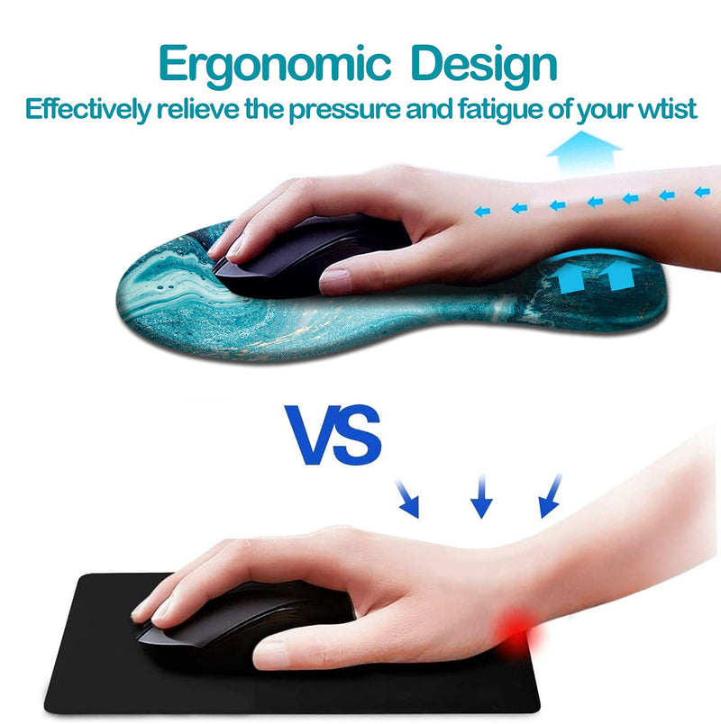 Dooke Ergonomic Mouse Pad with Wrist Support, Cute Mouse Pads with Non-Slip Rubber Base for Home Office Working Studying Easy Typing & Pain Relief Blue Marble Gold