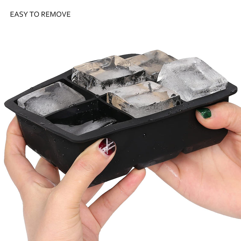 Ticent Ice Cube Trays (Set of 2), Silicone Sphere Whiskey Ice Ball Maker with Lids & Large Square Ice Cube Molds for Cocktails & Bourbon - Reusable & BPA Free Black