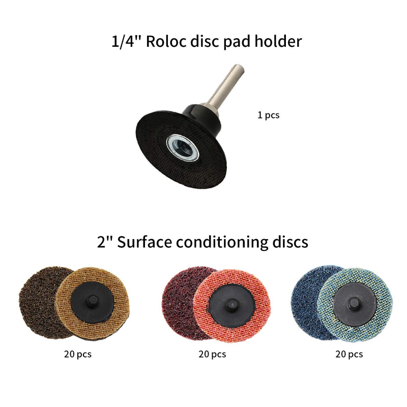 COSPOF 2 Inch Sanding Discs Assortment,Surface Conditioning Discs,Quick Change Design,Coarse/Medium/Fine 60 Pcs and 1/4'' Pad Holder 1Pc.