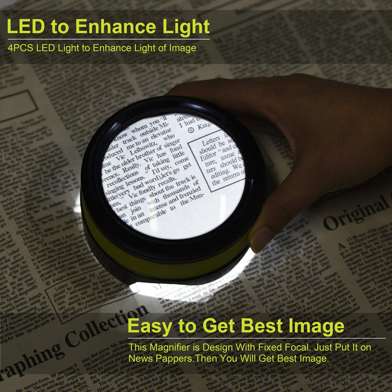 Magnifier, Rechargeable Dylviw 3X-5X Desktop Magnifying Glass, Large View Area Adjustable LED Lights, Ideal for Reading, Blueprints, Hobbies-Carrying Case Included