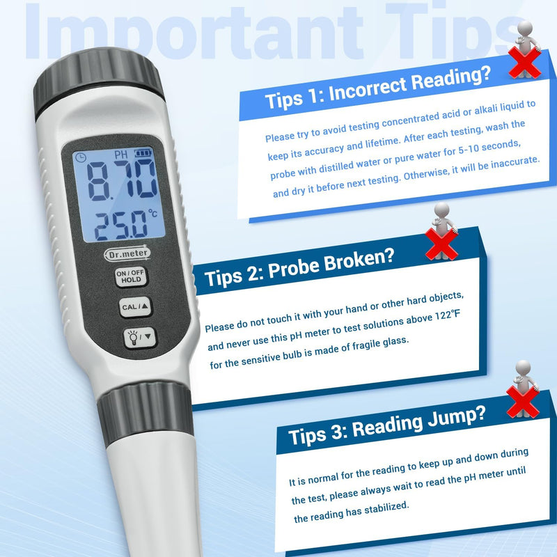 PH measuring device, Dr.meter pH meter accuracy pH ±0.01, measuring range pH 0-14, digital PH tester with LCD ideal for drinking water, swimming pool, aquarium, fish pond, pool, spa or laboratory 1