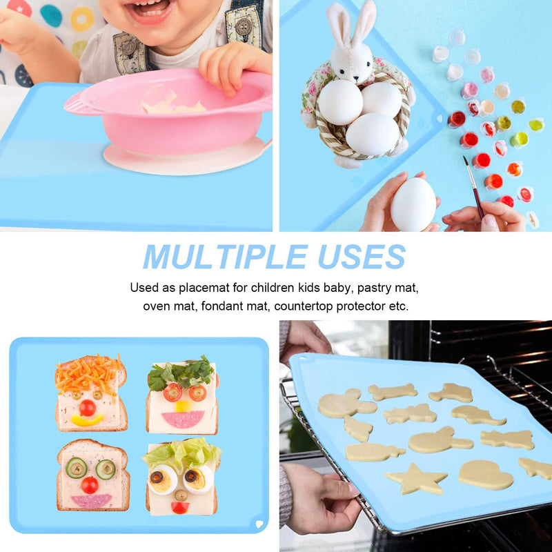 Silicone Placemats for Kids, Baby Toddlers Non-Slip Tablemats Stain Resistant Anti-Skid Reusable Dishwasher Safe Table Mats, Portable Food Mat Travel (2Pack,Baby Blue) 2pack-baby Blue