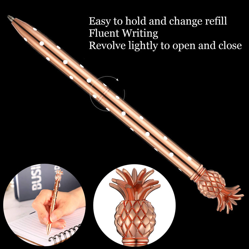 Pineapple Pens Metal Ballpoint Pens Rose Gold Pens for School Office Supplies, 1.0 mm, Black Ink (8 Pieces) 8