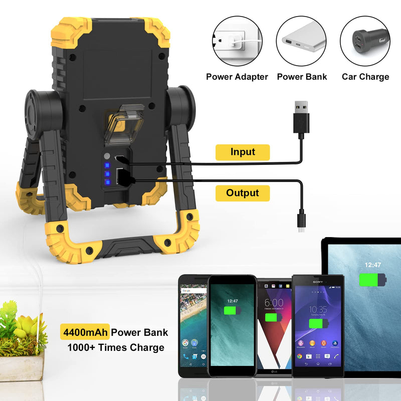 Samyoung 3000 Lumen Work Light, 30W Rechargeable Work Light, 360° Rotating LED Work Light IP65 Waterproof Mechanic Light for Job Site Car Repairing Construction Site Large