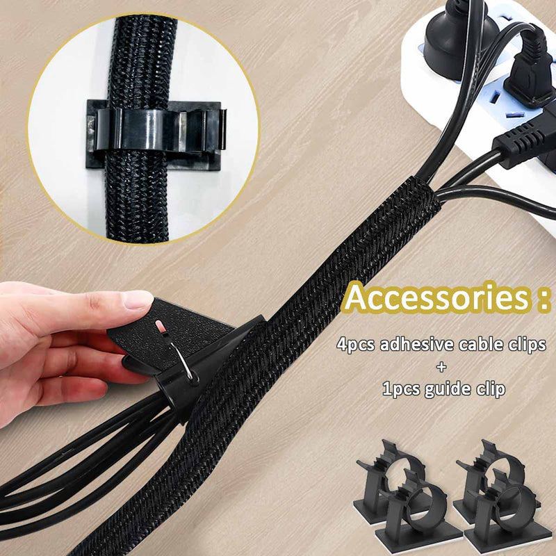 Fanoshon 13 1/8ft -5/8Inch Cable Management Sleeve Split Black Cord Protectors Cat Dog Pet Proof - Braided Self-Closing Wire Loom Tubing for Desk PC/TV/Computer/Home Theater/Engine Bay Wire Organizing 16MM -1PACK Black 04