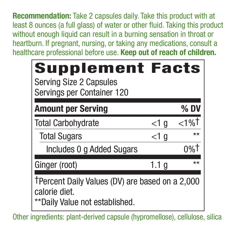 Nature's Way Ginger Root, Traditional Digestive Health Support*, 1,100 mg, 240 Vegan Capsules 240 Count (Pack of 1)