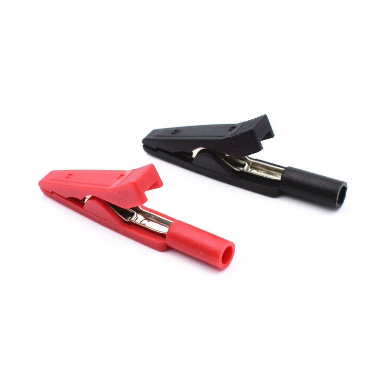 10Pcs Red and Black Insulated Safety Multimeter Test Leads Alligator Clips Electrical Mini Test Crocodile Clamp Clips with 2mm Banana Jack for 2mm Test Probe & 2mm Banana Plug Connectors