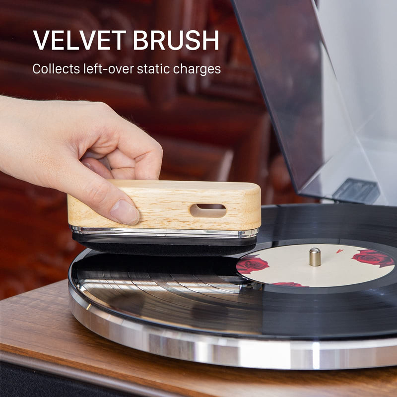 1 BY ONE Vinyl Record Cleaner Brush, Anti-Static Clean Brush for LP, Record Cleaning with Velvet & Soft Fiber Record Brush, Interchangeable Magnetic Brush Heads