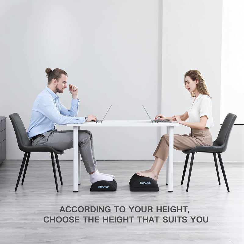 Foot Rest for Under Desk at Work, with 2 Optional Covers for Replacing, Double Layer Adjustable Foot Rest for Office, Home, Airplane, Travel, by HUANUO