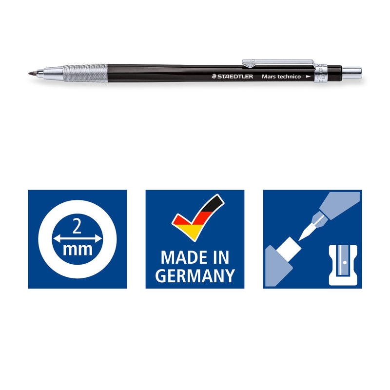 STAEDTLER 780 C BKP6 Mars Technico Mechanical Pencil with HB Lead and Eraser,Black