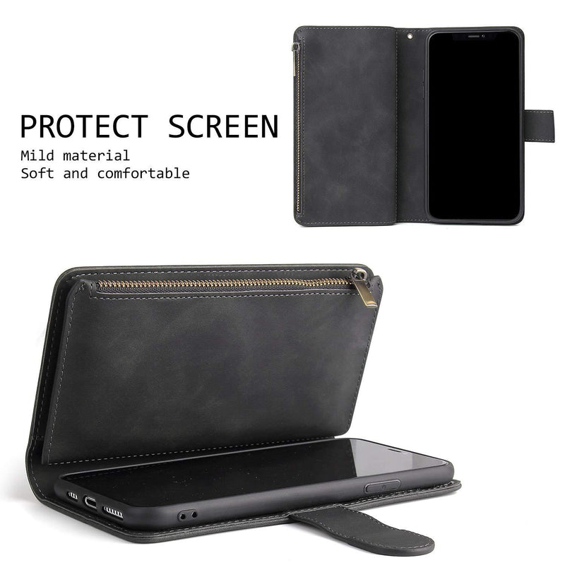 UEEBAI Wallet Case for Samsung Galaxy S8, Premium Vintage PU Leather Magnetic Closure Handbag Zipper Pocket Case Kickstand Card Holder Slots with Wrist Strap TPU Shockproof Flip Cover - Black