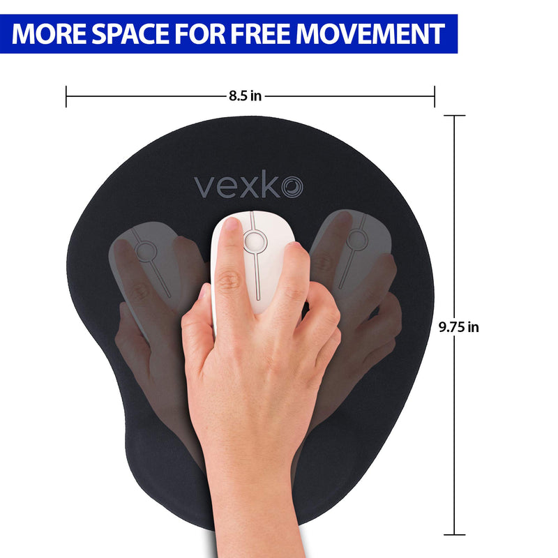 Vexko Mouse Pad, Gel Wrist Rest Ergonomic Support, Soft Durable Lycra Cloth, with Non-Slip Pu Base, Large 8.5 x 9.75 Ideal for Computer, Laptop, Work, Home, Gaming (Black)