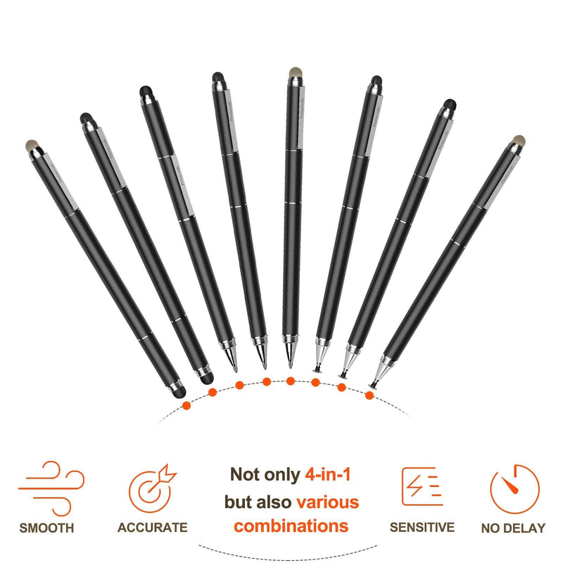 Penyeah 4-in-1 Multi Tips Black Stylus Pens for Touch Screens Bundle with Its Whole Set Accessoies Include Blue Refills