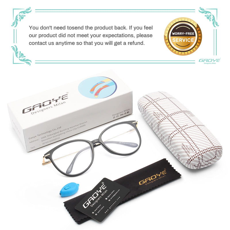 Gaoye Blue Light Blocking Glasses Women/Men, Fashion Round Cateye Frame UV Ray Filter Computer Gaming Glasses - GY1696 Light Black Frame/Transparent Lens
