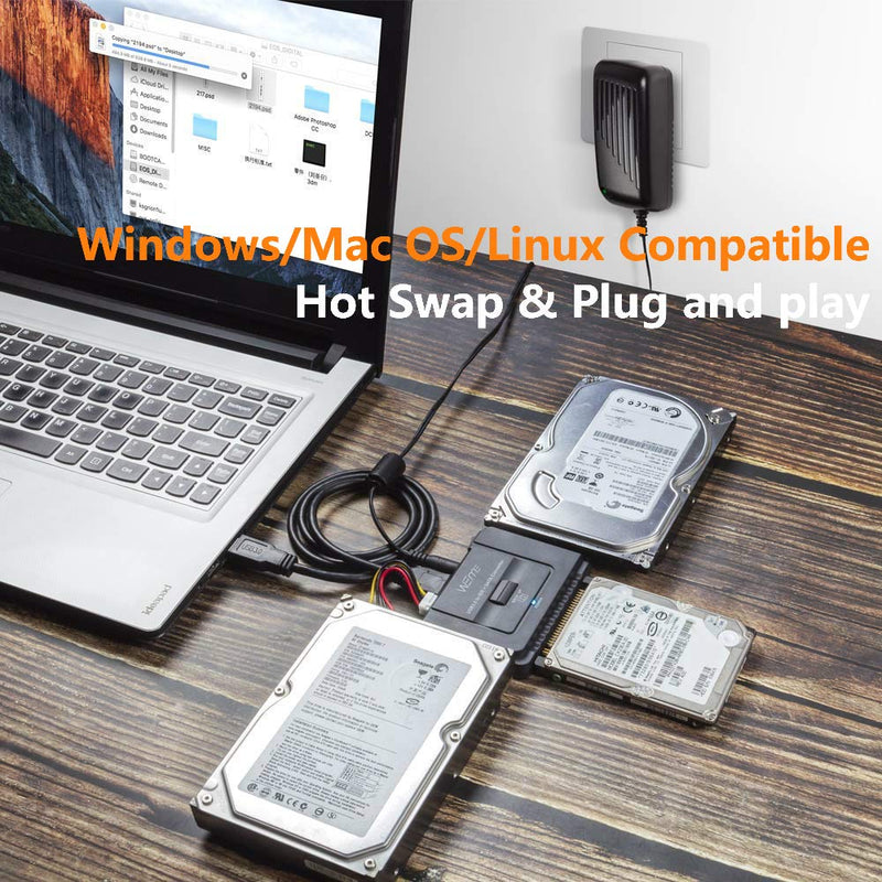 WEme USB 3.0 to SATA IDE Adapter with Universal 2.5" 3.5" Hard Drive Disk Converter for HDD SSD and IDE HDD, Support 12TB and One-Touch Backup, Include 12V 2A Power Adapter and USB 3.0 Cable for Laptop USB3.0 to SATA+IDE adapter