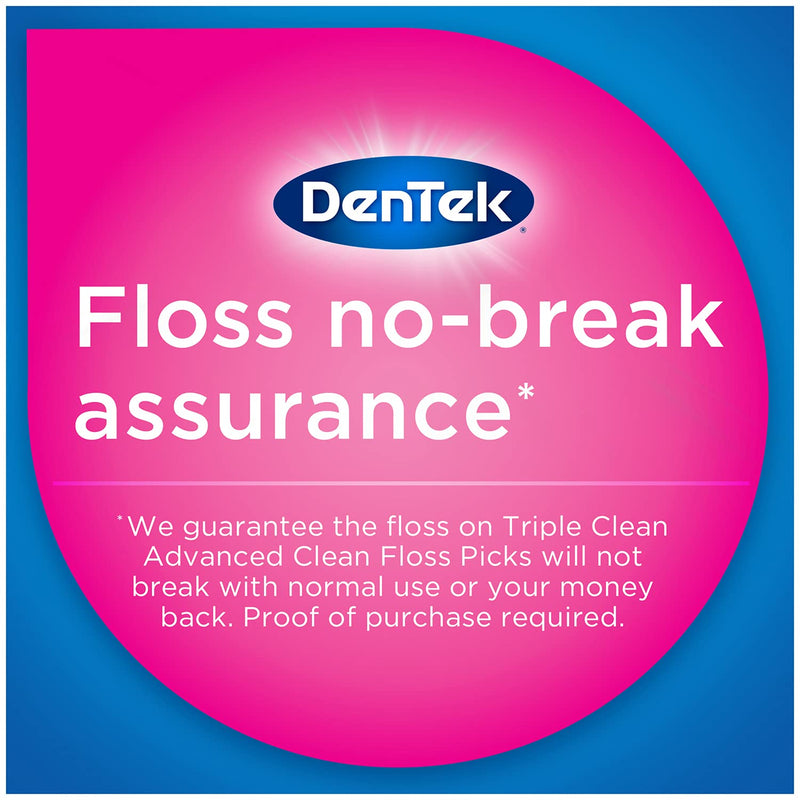 DenTek Triple Clean Advanced Clean Floss Picks, No Break & No Shred Floss, 90 Count 90 Count (Pack of 1)
