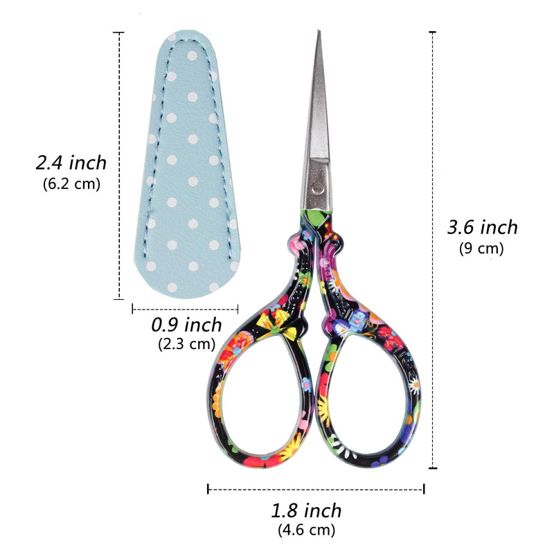 Hisuper Sewing scissors sharp scissors Embroidery Scissors Crafting Threading Scissors with Leather Scissors Cover for Needlework Craft Art Work Manual Sewing Handicraft DIY Tool 3.6 inch Black Flower