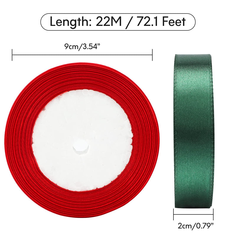 2 Rolls 50 Yards Green and Red Christmas Satin Ribbon, 3/4 inches Wide Fabric Satin Ribbon for Gift Wrapping,DIY Craft,Wedding,Birthday,Party Decoration,Christmas(1 Roll 25 Yards,Green & Red) red and green