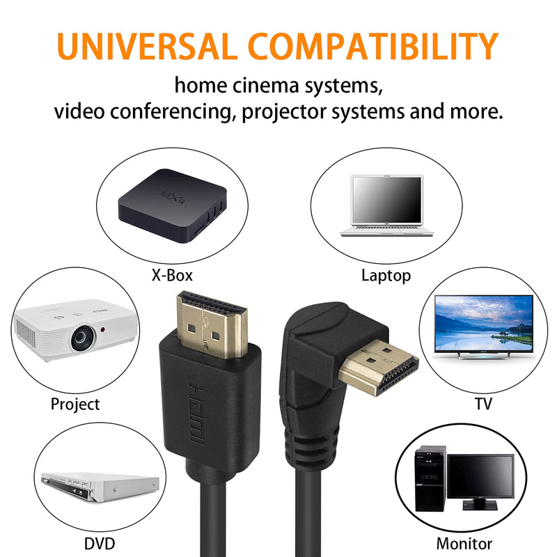 Poyiccot HDMI 2.0 Male to Male Cable 90 Degree, 2 Feet / 60cm HDMI Male to Male Downward Angle Cable 60Hz, 4K 2K Gold Plated High Speed (M/M Down)