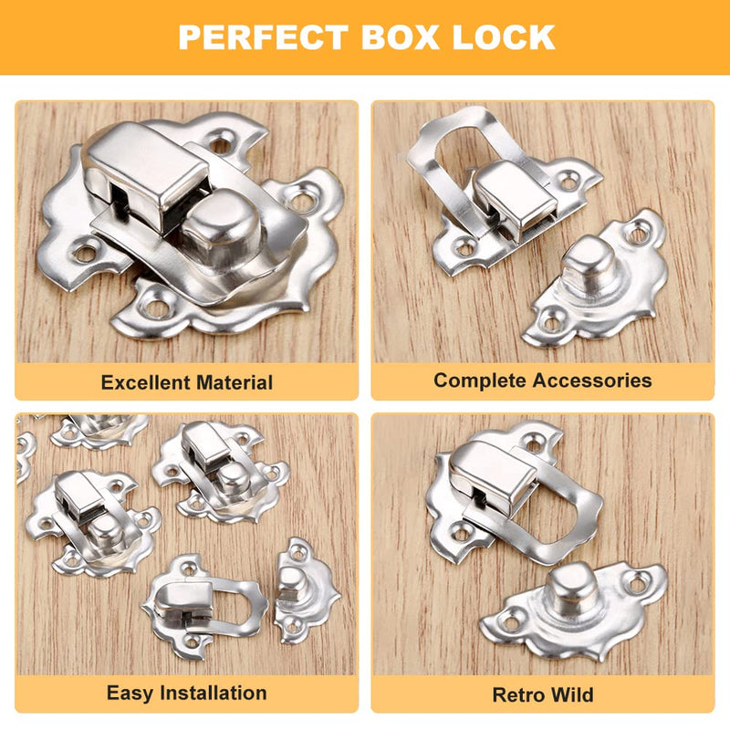 Decorative Hasp Latch, Yetaha 10PCS Iron Cabinet Hasp for Jewelry Wooden Box Case Drawer Hasp Latch Buckle, with 40 Mounting Screws (Silver) Silver