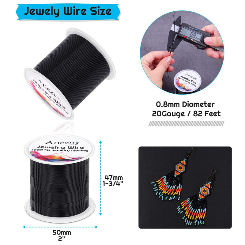 20 Gauge Jewelry Wire, Anezus Craft Wire Tarnish Resistant Copper Beading Wire for Jewelry Making Supplies and Crafting (Black) Black