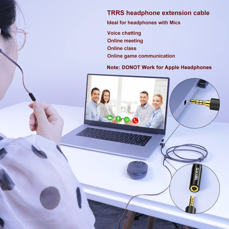 DUKABEL Headphone Extension Cords, 1.2 Meter(4 Feet) Right-Angle 3.5mm TRRS Earbuds Extender with Mic and Audio HiFi Stereo 1/8 inch Male to Female Audio Jack Extension for Audio Devices, PC etc. 1.2M / 4Feet Black