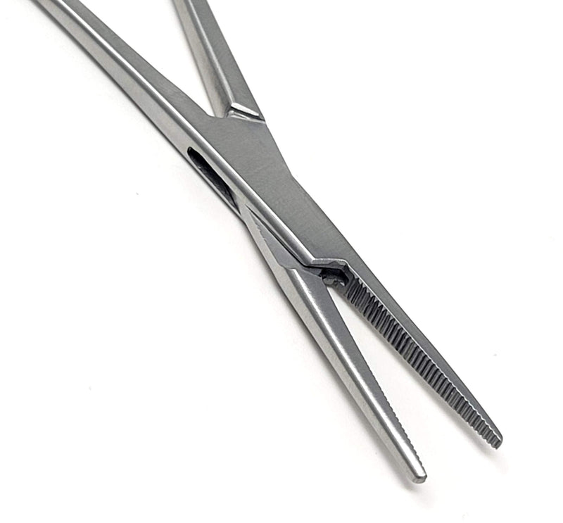 Mosquito Hemostat Locking Forceps 5" Straight with Full Serrated Jaws Ideal for Clamping, Fishing, Firefighters Nurses Doctors + More (Gold Handle) Gold Handle