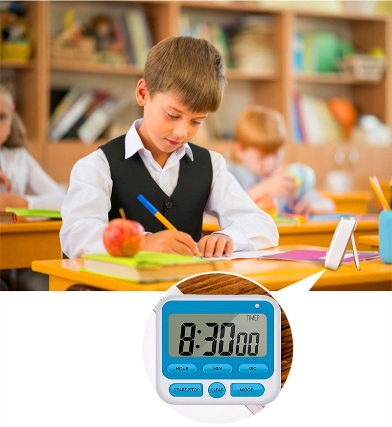 24-Hours Digital Kitchen Timer, Upgraded 12-Hour Display Clock, Big Digits, Loud Alarm, Magnetic Backing Stand, Count-Up & Count Down, Kids Timers for Cooking Baking Classroom Teachers Games(4 Pack) W+b+p+g