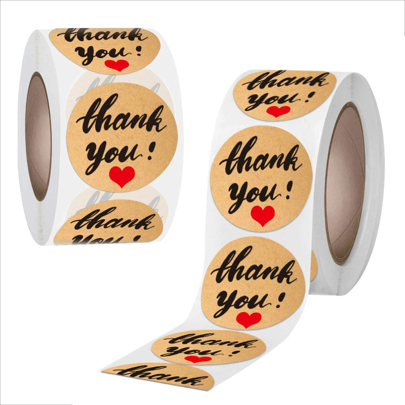 JIANYI 1.5 Inch Thank You Stickers, Decorative Kraft Sealing Stickers for Christmas Gifts, Wedding, Party, 500 Labels Per Roll (Black)