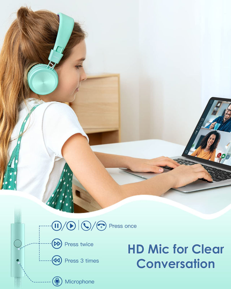 Kids Headphones with Mirophone, 2 Pack, Wired Kids Headsets with 91dB Volume Limite & Sharing Splitter for Online School Travel, Headphones for Children Boys Girls Toddler Teens