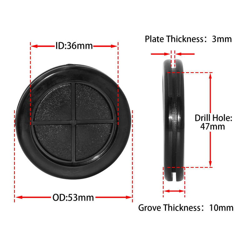 Flyshop 1-27/64" ID 1-7/8" Drill Hole Grommets Synthetic Rubber Grommets Wire Protection, Round, Double-Sided, 4-Pack, (Size 36mm x 47mm) 1-7/8" (47mm) Drill Hole