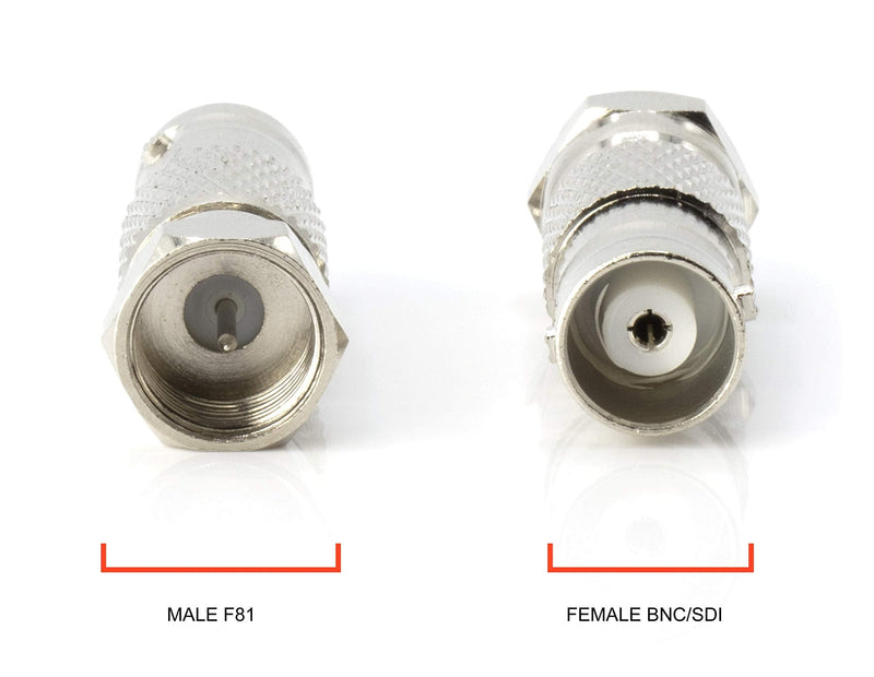 RF (F81) and BNC Coaxial Adapter - BNC Female to Male F81 (F-Pin) Connector, Adapter, Coupler, and Converter - for RG11, RG6, RG59, RG58, SDI, HD SDI, CCTV - 4 Pack Silver BNC Female