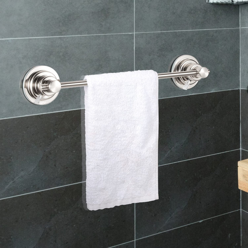 JiePai Suction Cup Towel Bar 16 Inch,Removable Vacuum Suction Towel Holder Suction Towel Rack Brushed Nickel Suction Towel Bar-16 Inch Brushed Nickel