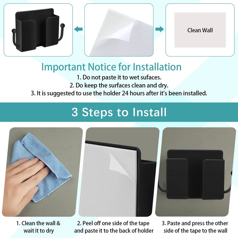 6 Pieces Wall Mount Phone Holder Self-Adhesive Wall Beside Organizer Storage Box Plastic Charging Phone Stand Remote Wall-Mounted Phone Brackets Holder for Bedroom (Black) Black