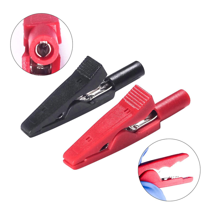 Peakelect can Connect 2mm Banana Jack Test Probe & 2mm Banana Plug 10pcs Full Insulated Safety Mini Test Alligator Clips Crocodile Clamps Jaws for Electrical Laboratory Measuring red Black
