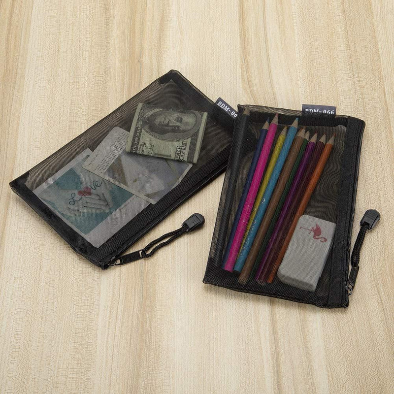 HRX Package Nylon Mesh Cosmetic Zipper Bags, 6PCS Black Makeup Pouches Pen Pencil Organizer Case for Travel Purse Diaper Bag (A5 x 3pcs, A6 x 3pcs) A5,A6