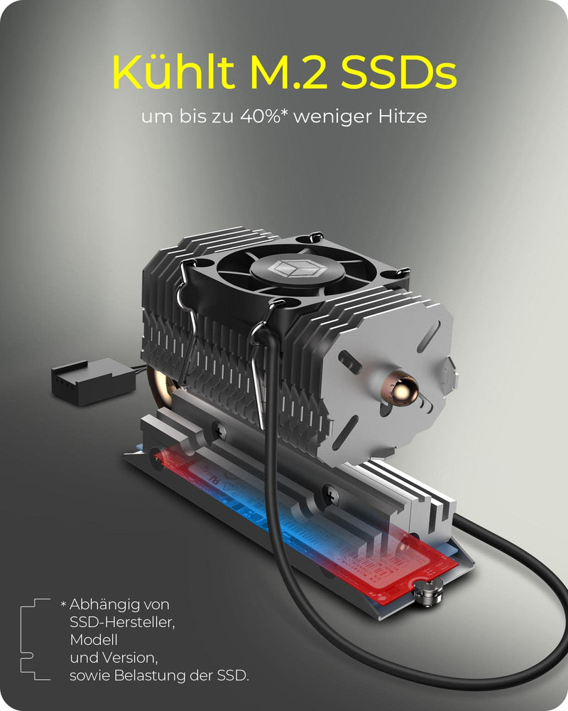 ICY BOX M.2 Heatpipe Cooler with 30 mm Fan Height for M.2 SSD (2280), Aluminum, Silver IB-M2HSF-705 2280 With Fan (Heatpipe)