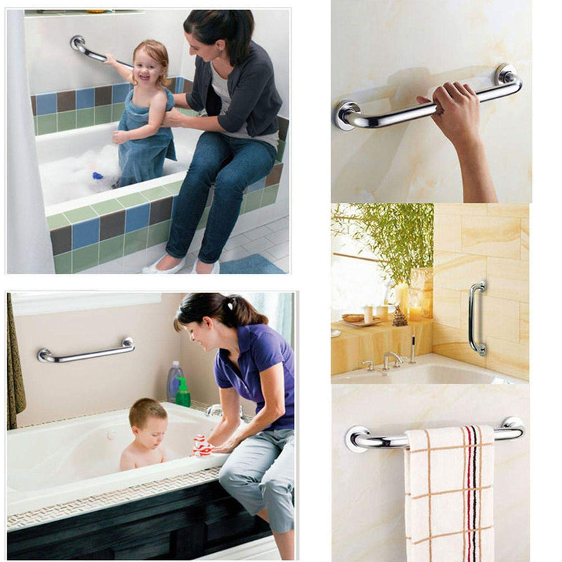 16 Inch Anti Slip Shower Grab Bar Handle, ZUEXT Chrome Finish Stainless Steel Bathroom Grab Bar, Knurled Bathroom Balance Bar,Safety Hand Rail Support,Handicap Elderly Injury Senior Assist Bath Handle 16 Inch (Pack of 1)