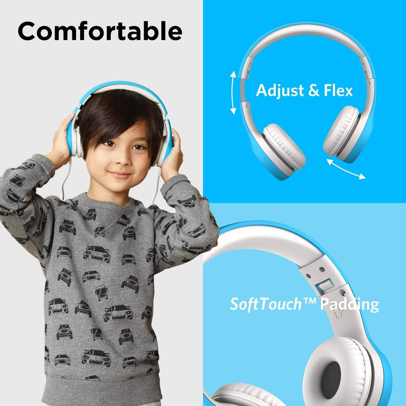 LilGadgets Connect+ Style Kids Premium Volume Limited Wired Headphones with SharePort and Inline Microphone (Children, Toddlers) - Blue