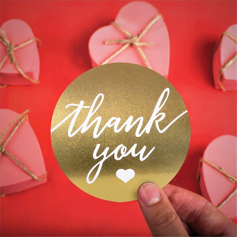 Thank You Label Sticker 2" Round with Gold and White Heart 500 Labels per Roll, Thank You Sticker Gold for Birthdays, Weddings, Giveaways, Bridal Showers and Perfect for Small Business Owner Gold & White Hearts