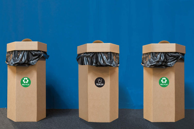Recycle Sticker Trash Bin Label - 4" x 4" Organize & Coordinate Garbage Waste from Recycling - Great for Metal Aluminum Steel & Plastic Trash Cans - Indoor/Outdoor - Home Kitchen & Office Use (4 Pack)