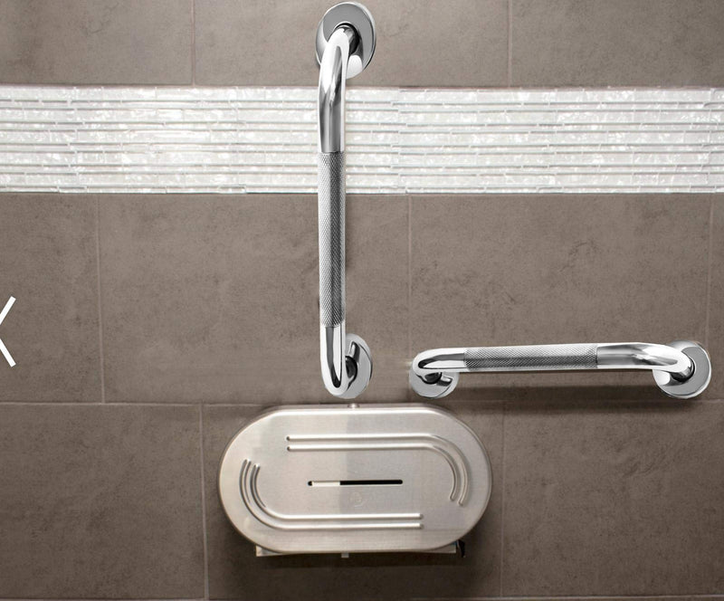 16 Inch Anti Slip Shower Grab Bar Handle, ZUEXT Chrome Finish Stainless Steel Bathroom Grab Bar, Knurled Bathroom Balance Bar,Safety Hand Rail Support,Handicap Elderly Injury Senior Assist Bath Handle 16 Inch (Pack of 1)